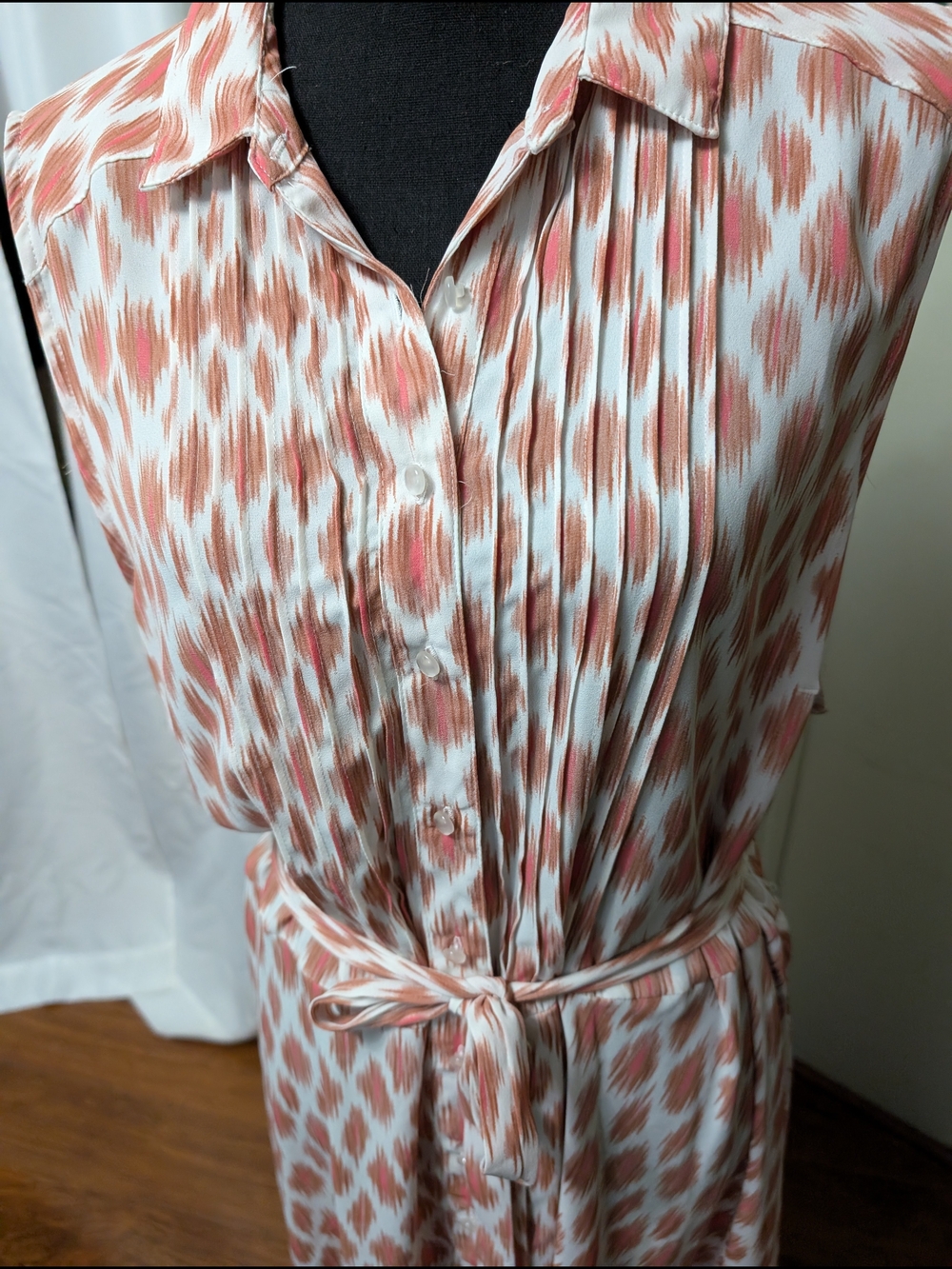 Dip Sleeveless Tie-Waist Shirt Dress in Dusty Coral Ikat-2X - Picture 7 of 8